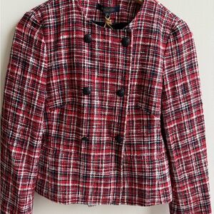 Brooks Brothers Vintage-Inspired Red Tweed Cropped Jacket Size US 4